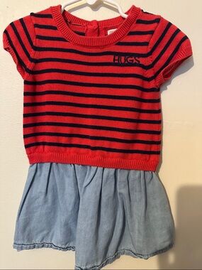 Gymboree Red and Navy Striped Knit Top with Light Blue Skirt Dress